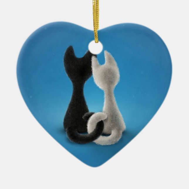 Love Cats Black and White Ceramic Ornament (Front)