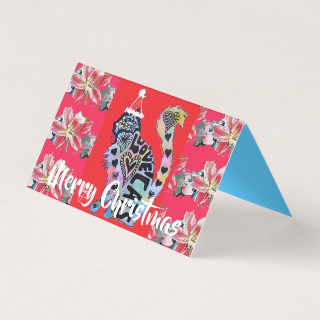 Love Cats Cat Merry Red Purple Christmas Card set (Front)