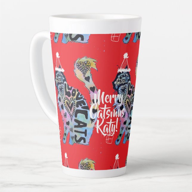 Love Cats Joyeux Catsmus Latte Mug de Noël (Angle gauche)
