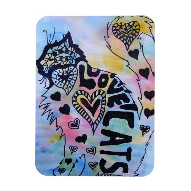Love Cats Kitty Aquarelle Anniversaire Magnet (Vertical)