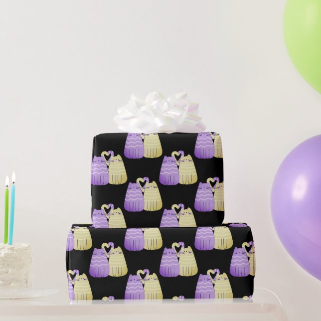 Love Cats on Black Wrapping Paper (Party Gifts)