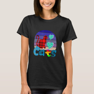 Love Cats Quirky Colorful Sunset Plaid Design T-Shirt