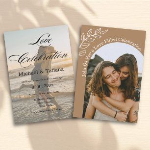 love celebration, boho arch 2 photos wedding invitation