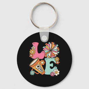 Love Cheer Groovy Cheerleader Cheerleading Women G Keychain