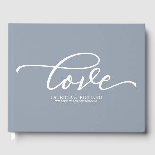 Love Chic Script Dusty Blue Wedding Guest Book