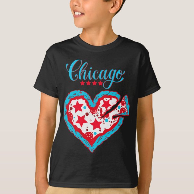 Love Chicago Pizza Heart Chicago Flag Gift T-Shirt (Front)