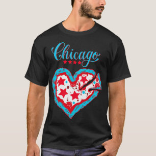 Love Chicago Pizza Heart Chicago Flag Gift T-Shirt