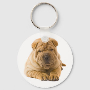 Love Chinese Shar Pei Puppy Dog Keychain