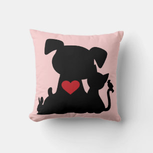 Love Chiot et Kitten Silhouette Coussin rose