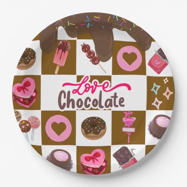 Love Chocolate" Sweet Treats Party Plates – Brown  (Front)