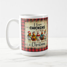 Love Christmas Chickens Buffalo Plaid Mug