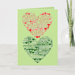 Love Christmas Holidays Red Green Double Heart Holiday Card