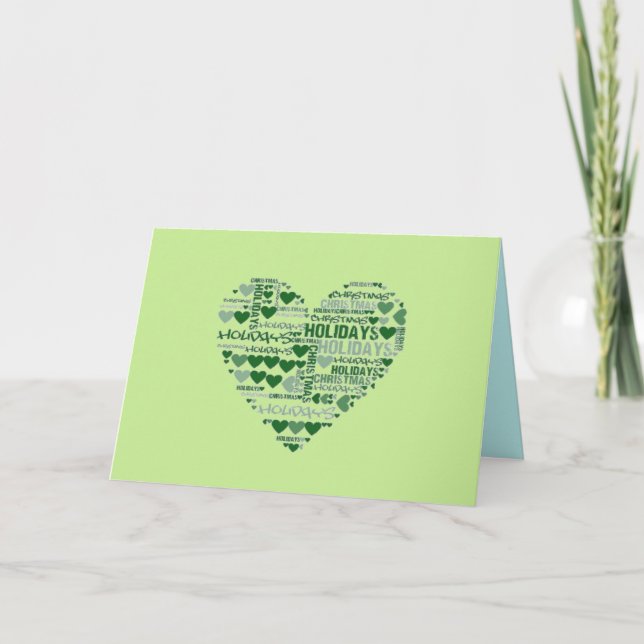 Love Christmas Holidays Red Green Double Heart Holiday Card (Front)