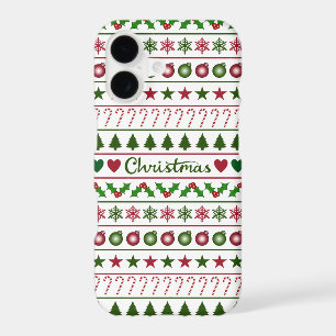Love Christmas Motifs Pattern Green White Red
