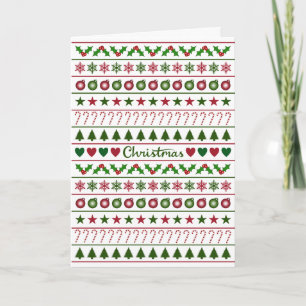 Love Christmas Motifs Pattern Green White Red Card