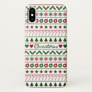 Love Christmas Motifs Pattern Green White Red Case-Mate iPhone Case