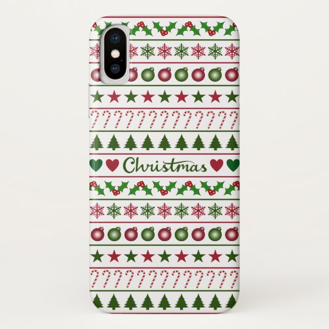 Love Christmas Motifs Pattern Green White Red Case-Mate iPhone Case (Back)