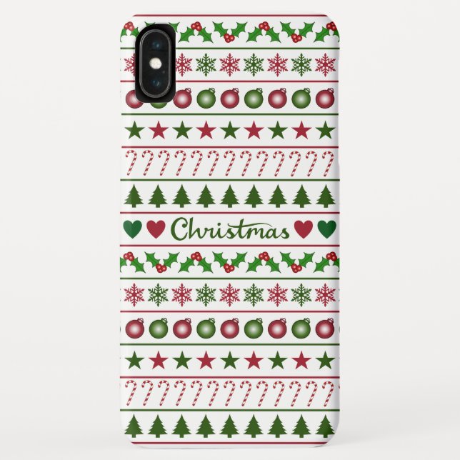 Love Christmas Motifs Pattern Green White Red Case-Mate iPhone Case (Back)