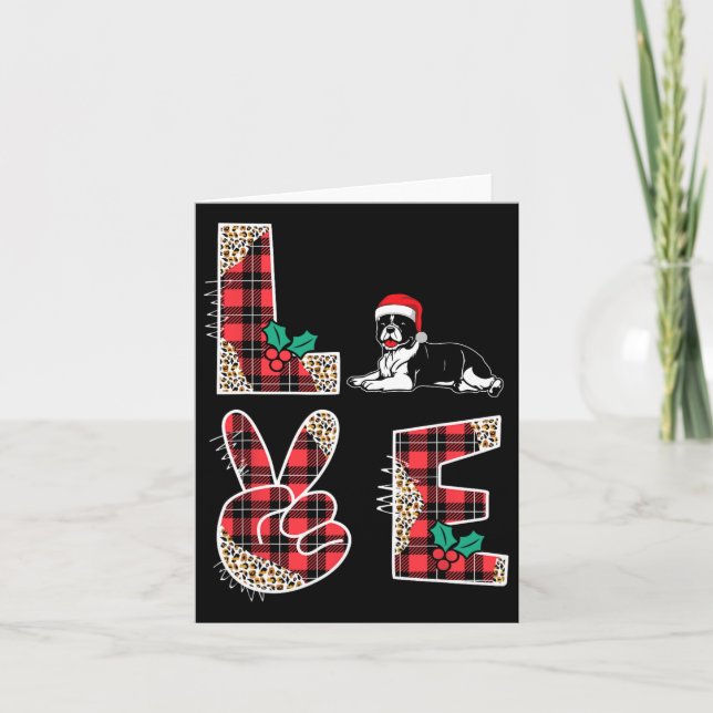 Love Christmas Red Santa Hat Bulldog Xmas Family M Card (Front)