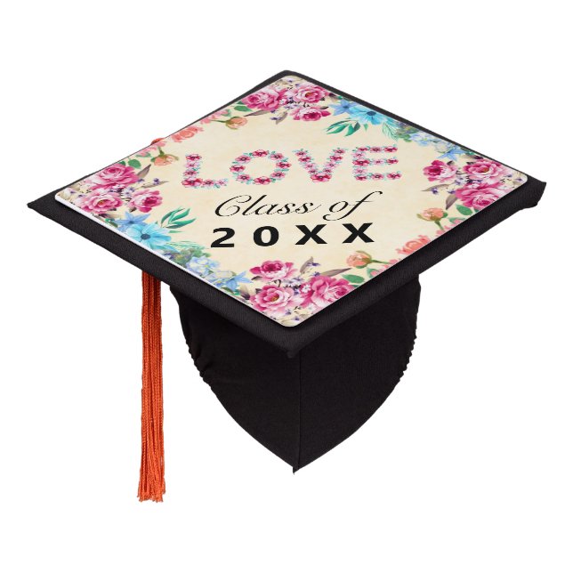 LOVE | Class of 2025 Graduation Floral Cap Topper (Angled)