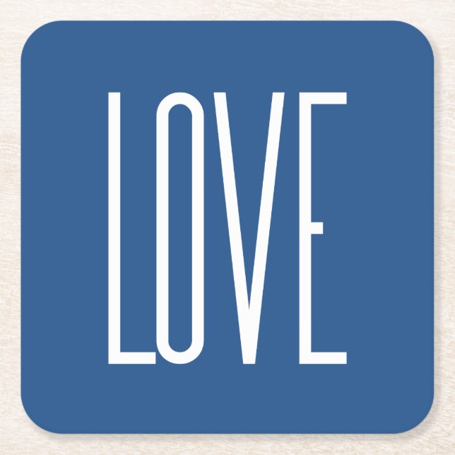 Love Classic Blue Square Paper Coaster (Front)