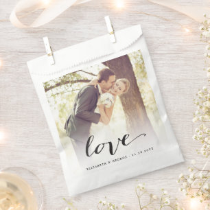 Love Classic Script Chic Calligraphy Photo Wedding Favour Bag