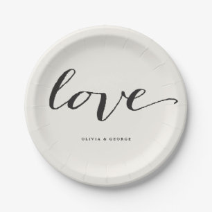 Love Classic Script Stylish Calligraphy Wedding Paper Plate