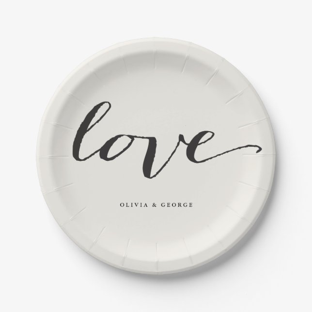 Love Classic Script Stylish Calligraphy Wedding Paper Plate (Front)