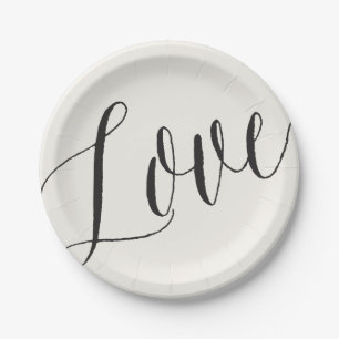 Love Classic Simple Script Calligraphy Wedding Paper Plate