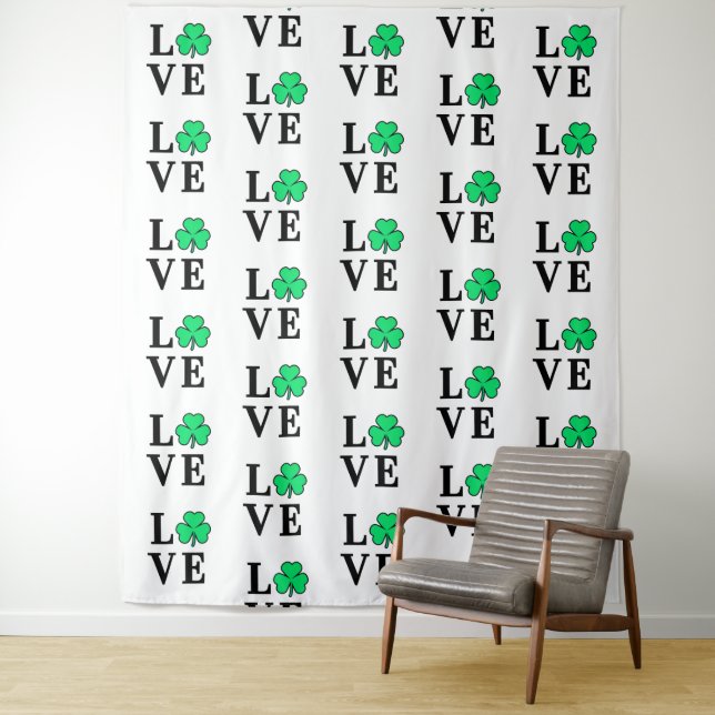 LOVE Clover Shamrock Ireland Irish Elegant Tapestry (In Situ)