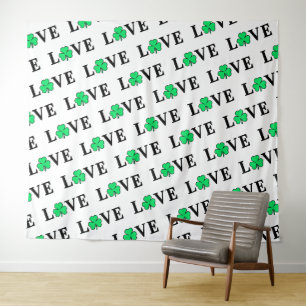 LOVE Clover Shamrock Ireland Irish Elegant Tapestry