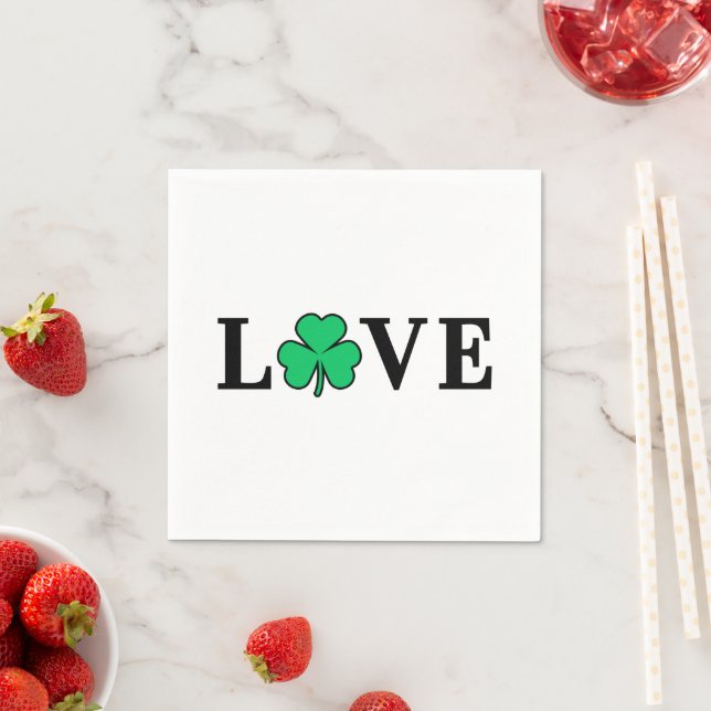 LOVE Clover Shamrock Ireland St Patrick text based Napkin (Insitu)