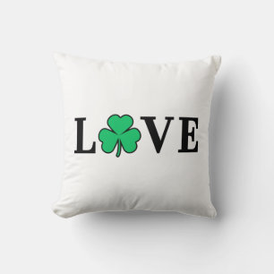 LOVE Clover Shamrock Ireland St Patrick text based Throw Pillow