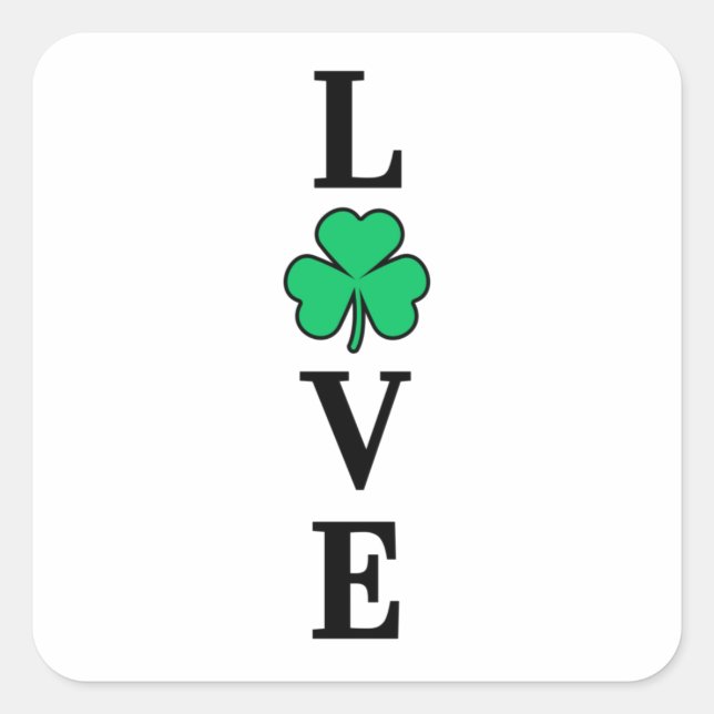 LOVE Clover Shamrock Ireland St Patrick's Party Square Sticker (Front)