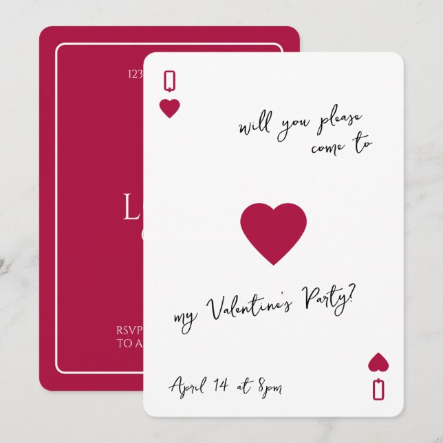 Love Club Ace Of Hearts Card Valentines Invitation (Front/Back)