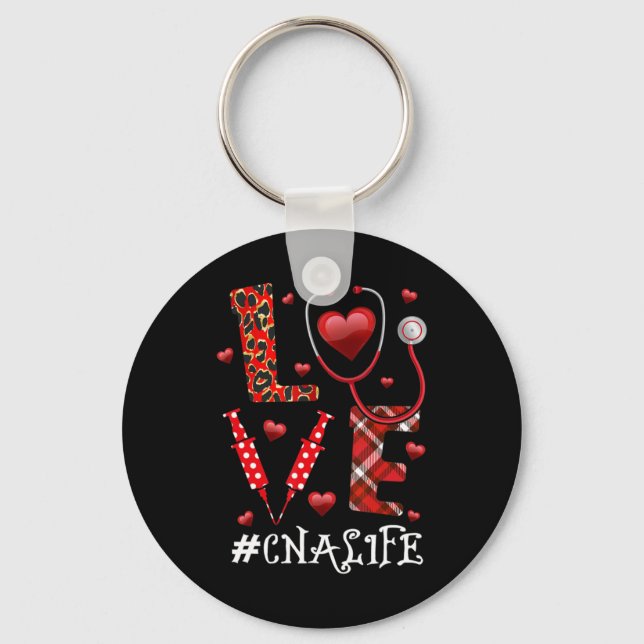 Love CNA Life Heart Nursing Lover Valentine’s Day  Keychain (Front)
