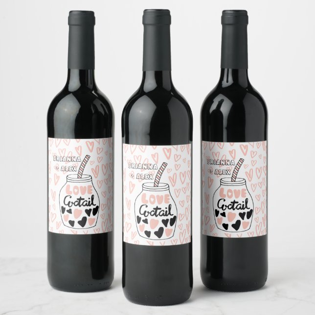 love cocktail monogram valentines wine bottle labe wine label (Bottles)