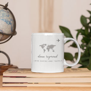 Love Coffee and Travels airplane & world map Mug