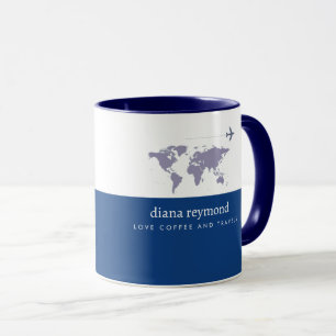 Love Coffee and Travels I plane & world map Mug