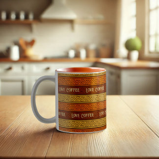 Love Coffee Autumnal Earthy Brown Orange & Yellow Two-Tone Coffee Mug