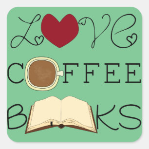 Love, Coffee, Books - Change Colour Square Sticker