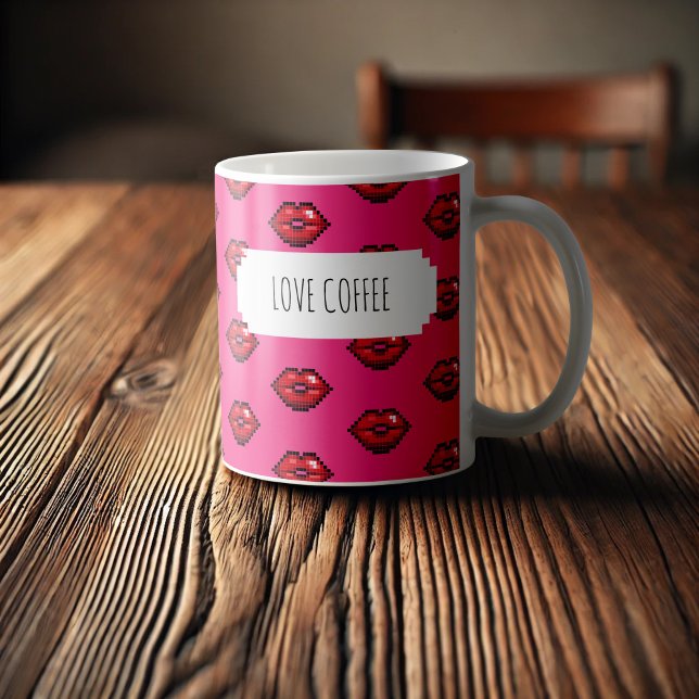 Love Coffee Red Lips Valentines Kisses Pattern Coffee Mug (Creator Uploaded)