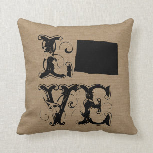 Love Colorado state rustic chic burlap vintage Throw Pillow