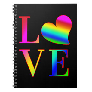 LOVE COLORFUL TYPOGRAPHY RAINBOW HEART NOTEBOOK