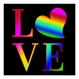 LOVE COLORFUL TYPOGRAPHY RAINBOW HEART  POSTER