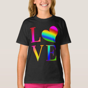 LOVE COLORFUL TYPOGRAPHY RAINBOW HEART T-Shirt