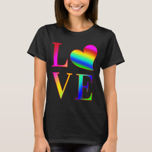 LOVE COLORFUL TYPOGRAPHY RAINBOW HEART T-Shirt