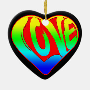 Love Colourful Heart Valentines Day Ceramic Ornament