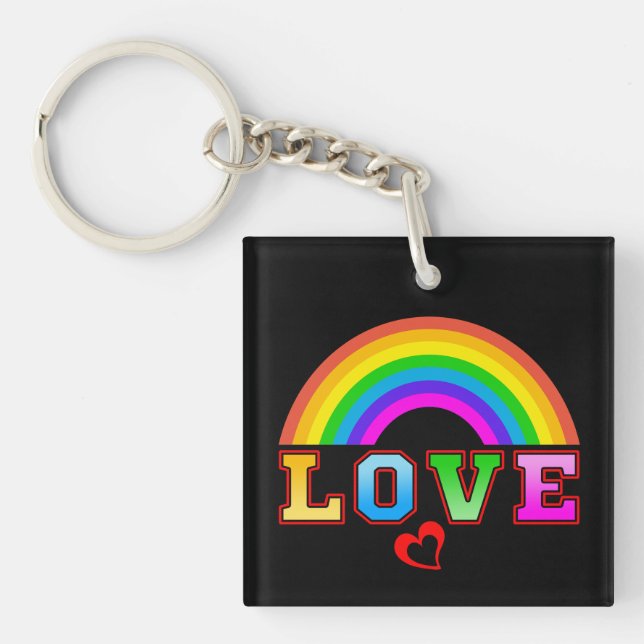 Love Colourful Rainbow Red Heart Keychain (Front)