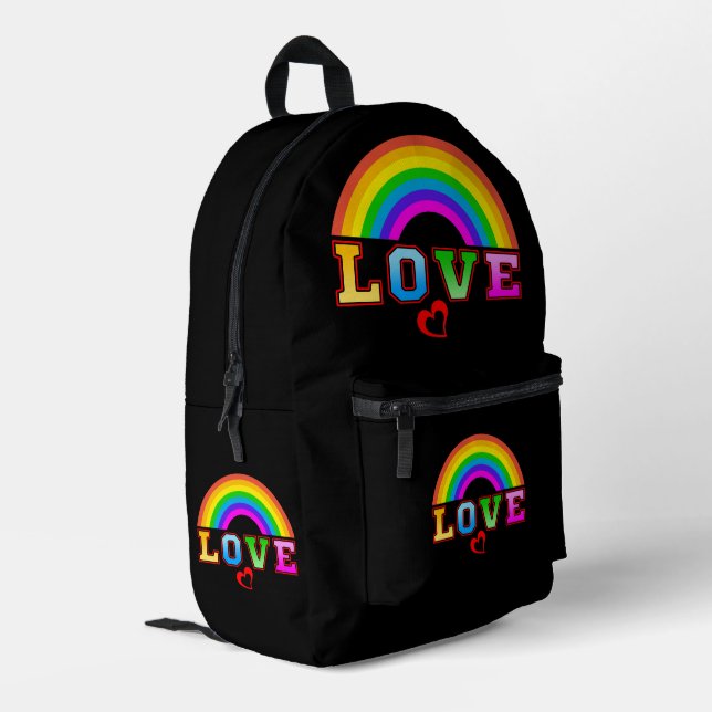 Love Colourful Rainbow Red Heart Printed Backpack (Back Corner Left)